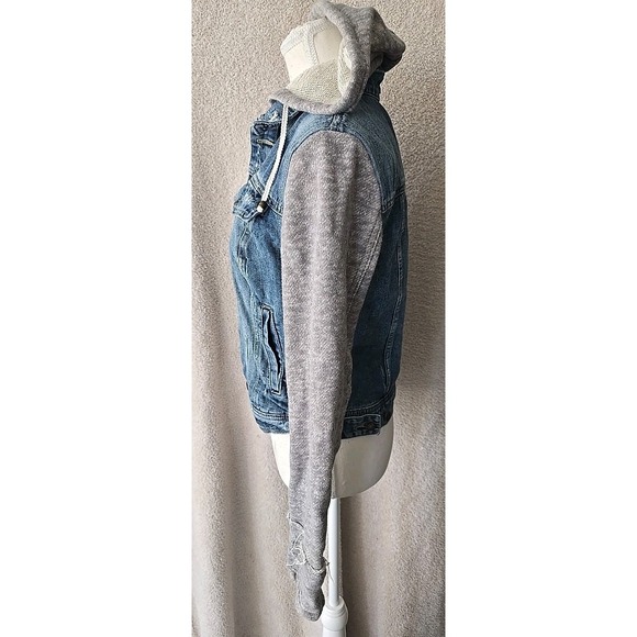 Free People Denim Distressed Hooded Jean /Knit Jacket Coat Women's Size M - Picture 5 of 14
